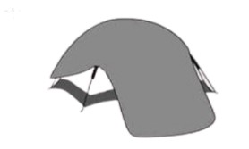 Después ubicaremos la lona exterior con cuidado en la estructura elevada de la carpa, vigilando que la puerta exterior y la interior coincidan.